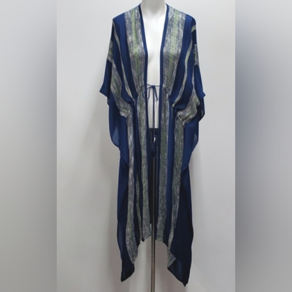 FREE PEOPLE Navy Striped Open-Front Kimono Cardigan - Picture 4 of 12